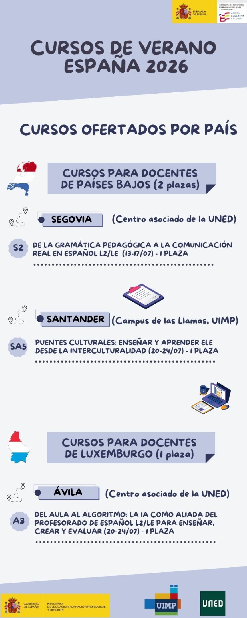 cursos para Países Bajos y Luxemburgo