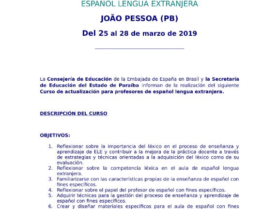 Curso Actualización Profesores para profesores en Paraiba marzo 2019 1