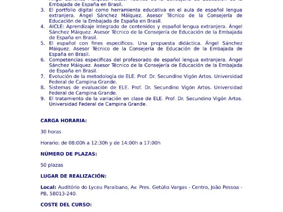 Curso Actualización Profesores para profesores en Paraiba marzo 2019 2