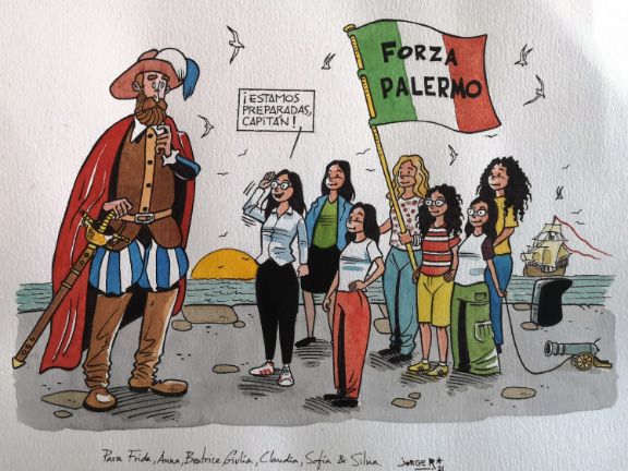 Premiadas del Liceo G. Meli: Frida Razo Cosentino, Anna Galioto, Beatrice Bonura, Giulia Cangialosi, Claudia Mizio, Sofia Cimmino y Silvia La Rosa 