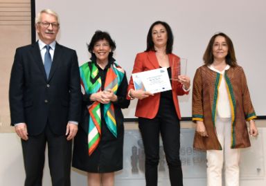 Alejandro Tiana, Isabel Celaá y Consuelo Velaz de Medrano Ureta junto a los premiados.