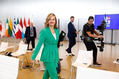 La ministra en funciones Pilar Alegría en la reunión informal ministerial de Educación y Juventud