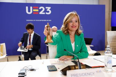 La ministra en funciones Pilar Alegría en la reunión informal ministerial de Educación y Juventud