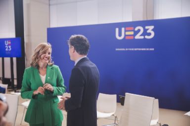 La ministra en funciones Pilar Alegría en la reunión informal ministerial de Educación y Juventud