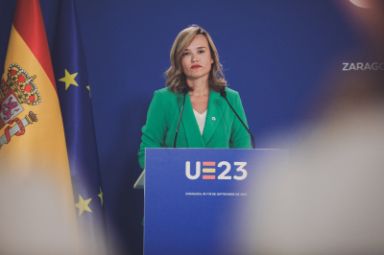 La ministra en funciones Pilar Alegría en la reunión informal ministerial de Educación y Juventud