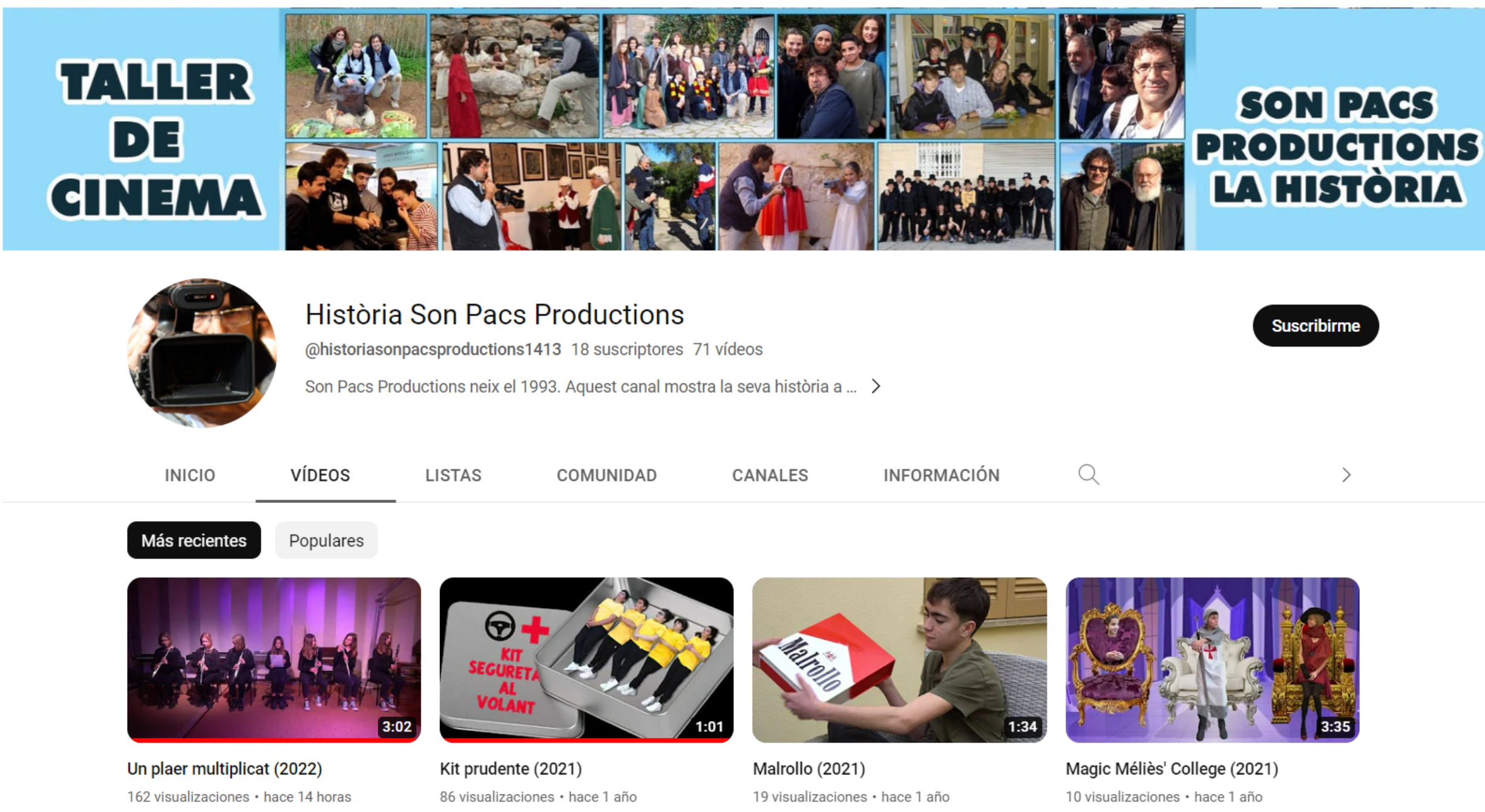 Captura del canal de youtube