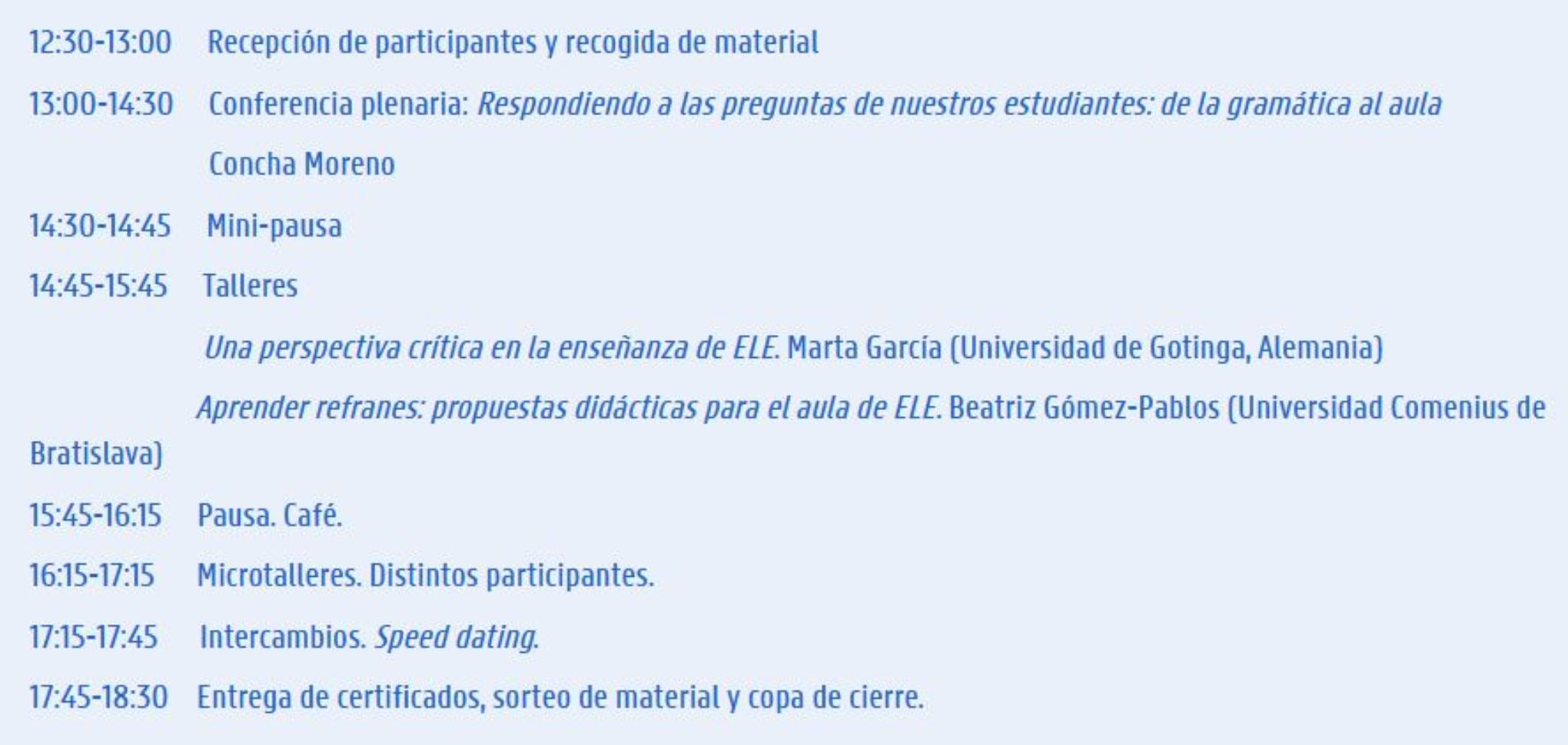 Resumen del programa de la Jornada ELEGante