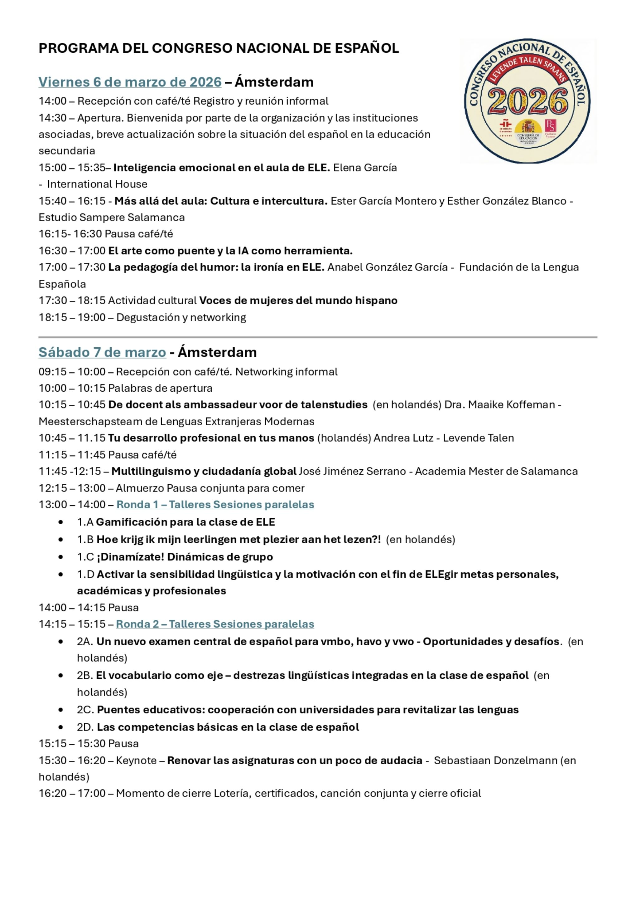 Programa Congreso Nacional de Español