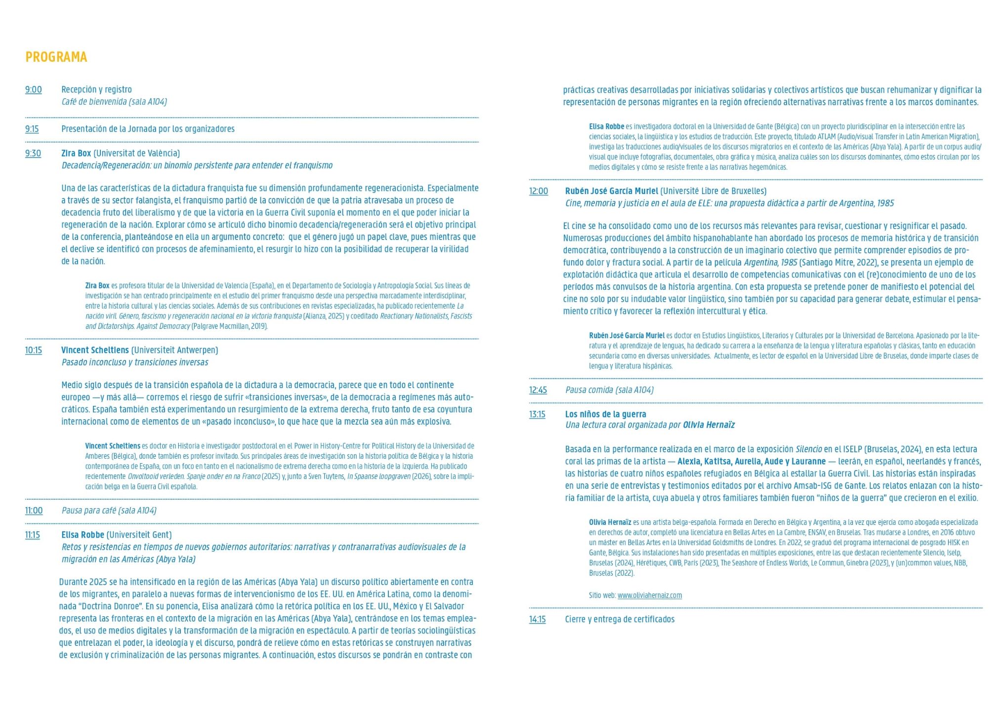 programa Jornada Cultural de Gante