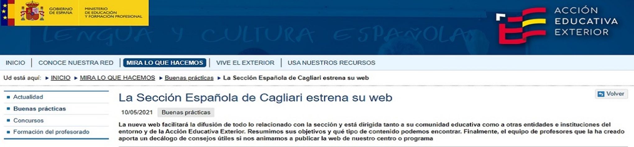 Página WEB de la AEE del MEFP sobre Buenas Prácticas