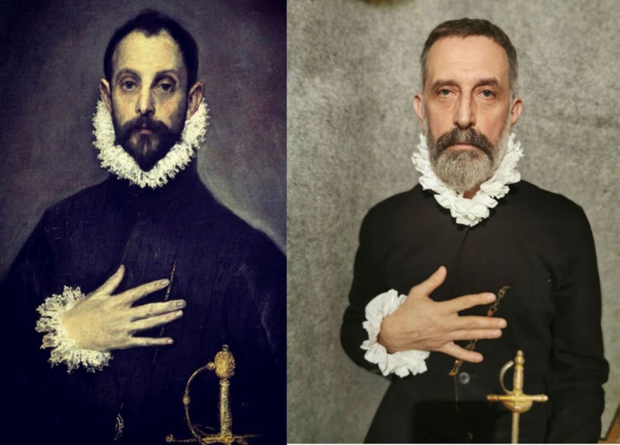 Recreación artística de El Caballero de la mano en el pecho. El Greco