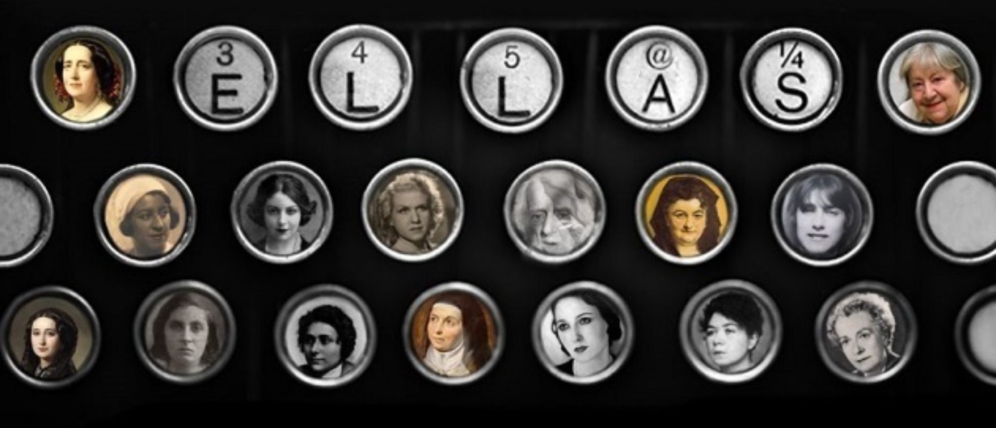 maquina de escribir con fotos de escritoras por tevclas