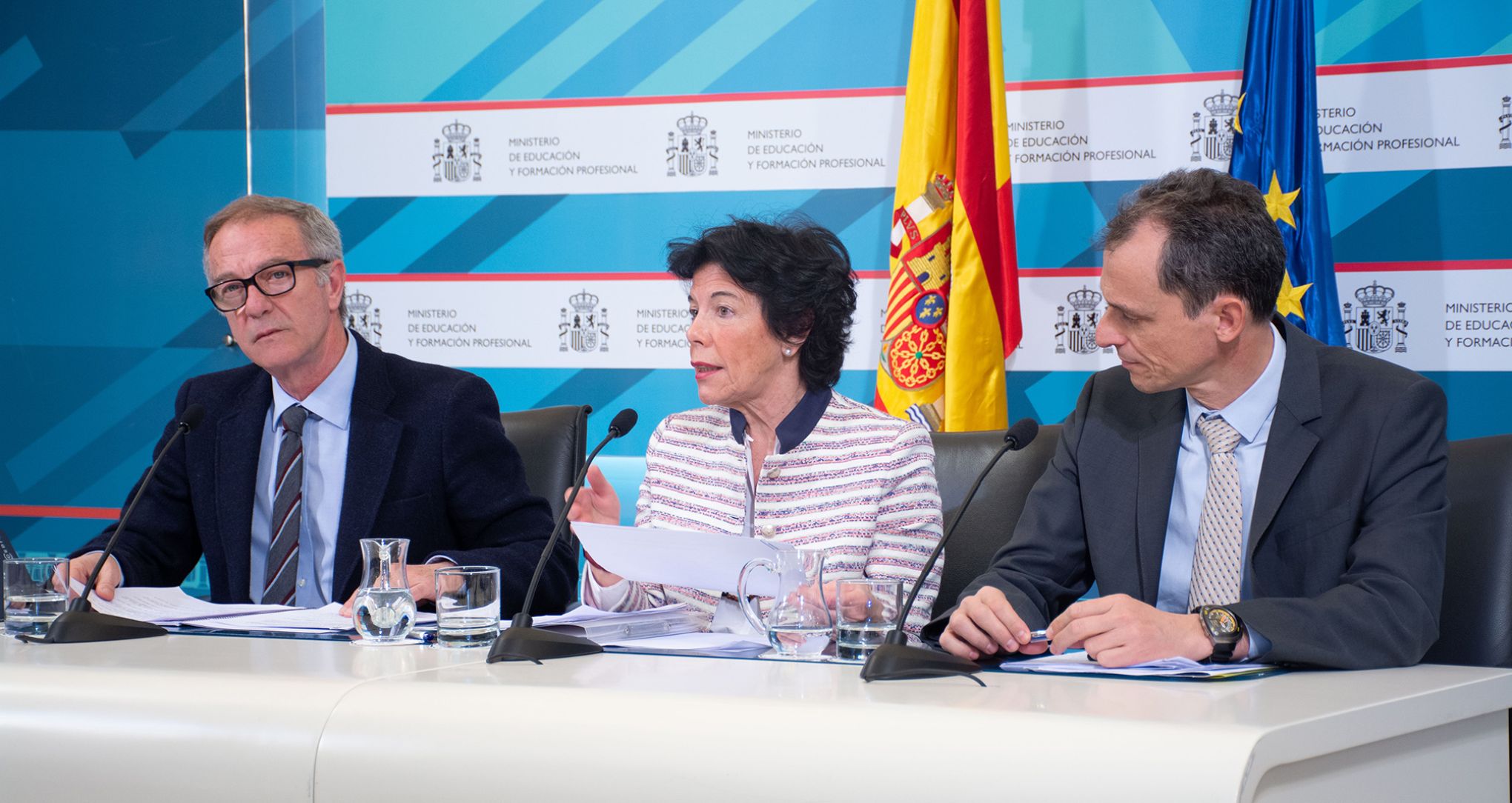 José Guirao, Isabel Celaá y Pedro Duque, durante la rueda de prensa de presentación de los PGE 2019
