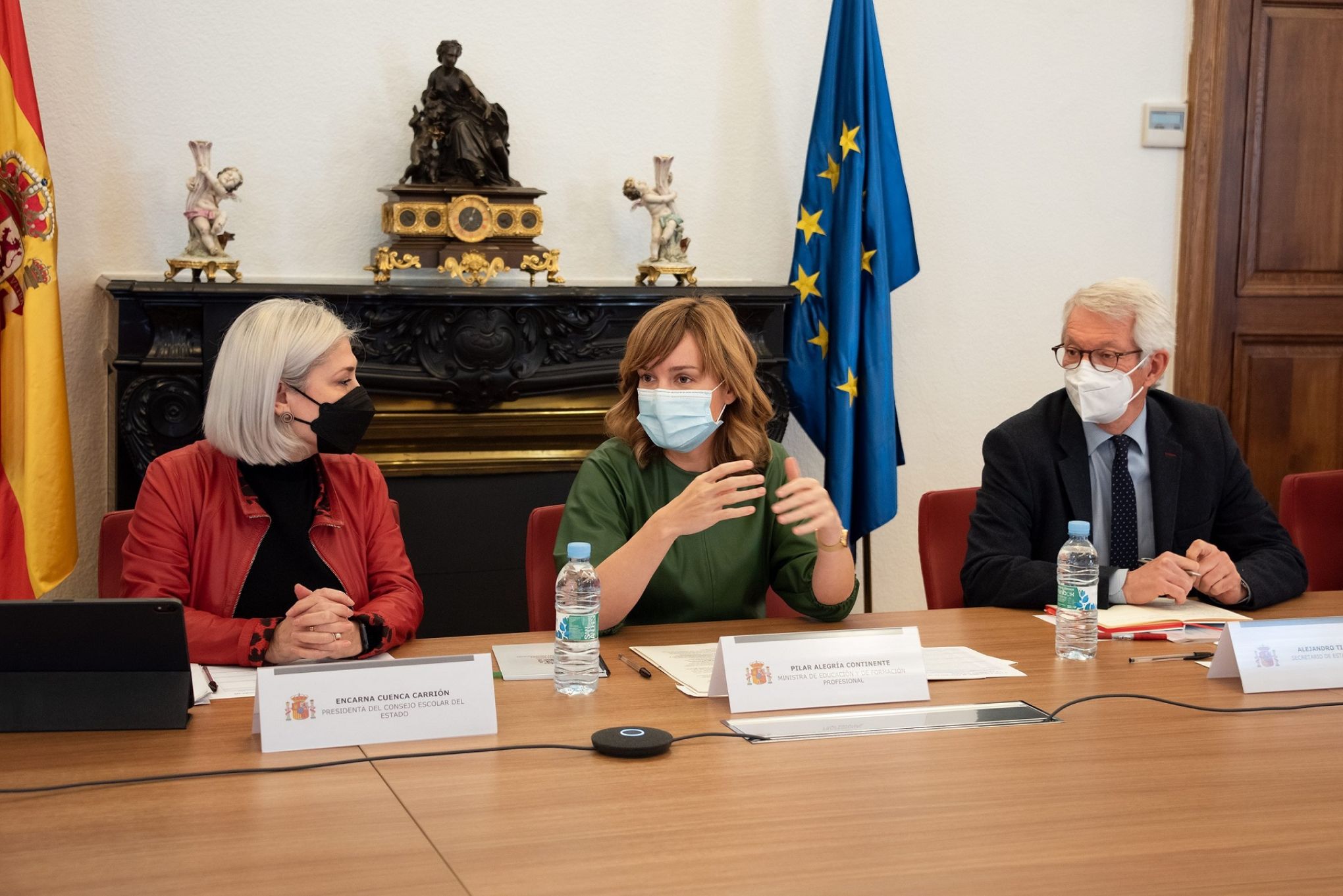 Encarna Cuenca, Pilar Alegría y Alejandro Tiana en el Pleno del Consejo Escolar del Estado