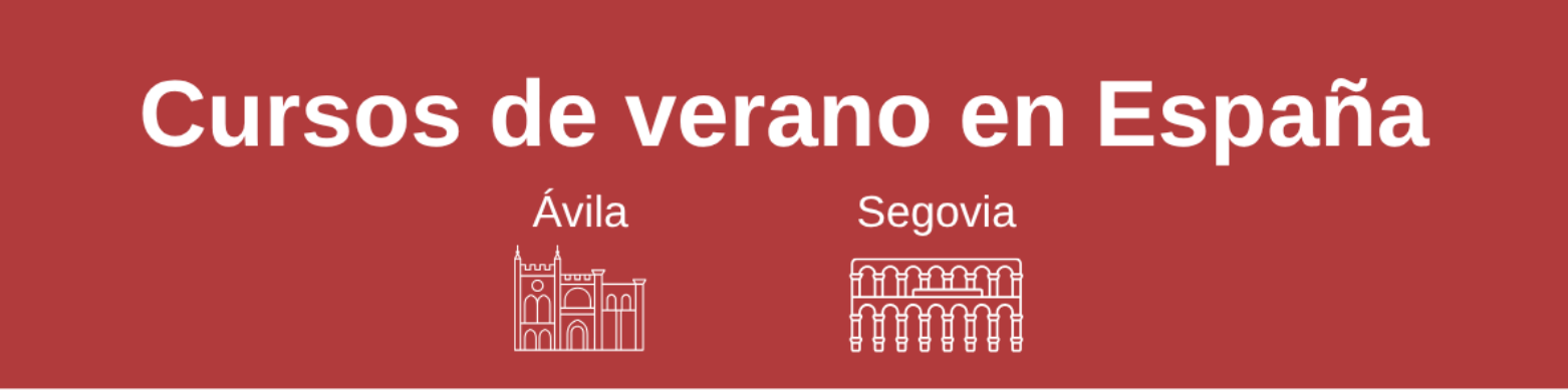 banner informativo que indica cursos de verano en España y abajo presenta las ciudades de Ávila, Segovia y Santander con nombre e icono