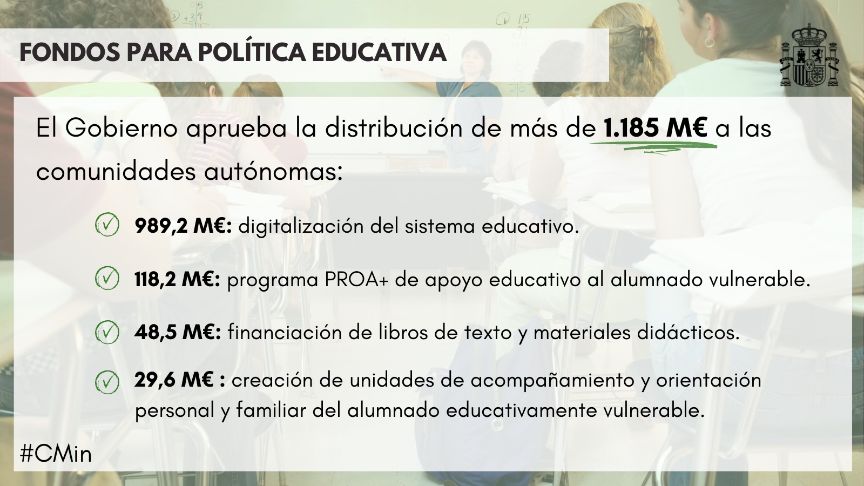 Distribución de fondos para política educativa
