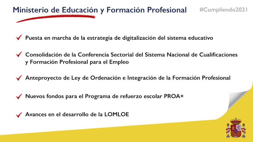 Compromisos cumplidos por el Ministerio de Educación y Formación Profesional