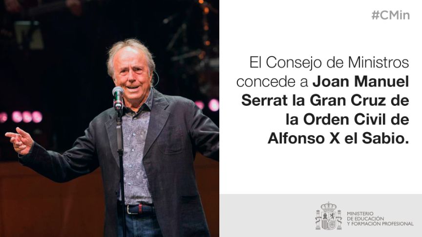 El Consejo de Ministros concede a Joan Manuel Serrat la Gran Cruz de la Orden de Alfonso X