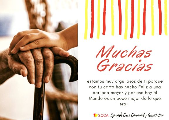 Agradecimiento SCCA (Spanish Community Care Association) por la colaboración de nuestros niños escribiendo cartas a mayores
