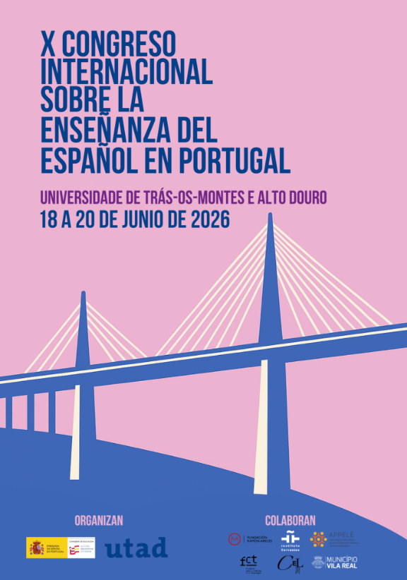Cartel dfel X Congreso sobre la enseñanza del español en Portugal mostrandop el puente de Vila-Real en Portugal