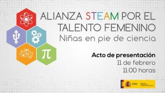 Cartel anunciado el evento: Alianza STEAM por el talento femenino, niñas en pie de ciencia
