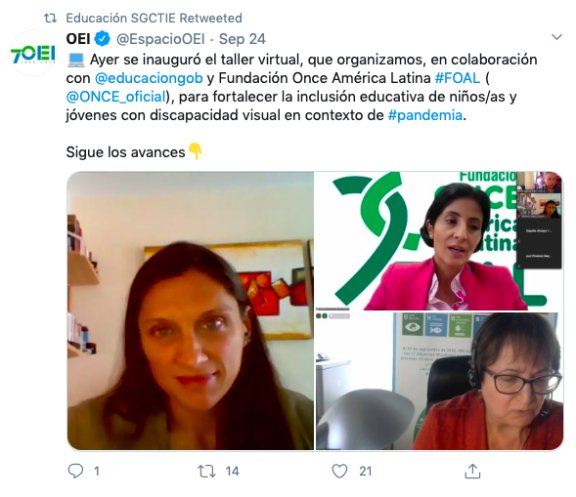 captura del tuit dando difusión al taller