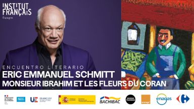 Escritor Eric-Emmanuel Schmitt y portada libro 