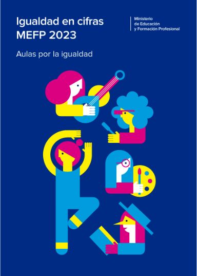 Portada de Igualdad en Cifras MEFP 2023  con ilustraciones de enseñanzas artísticas