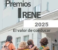 Cartel de Premios Irene 25 con cuatro estudiantes