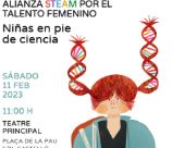 Ilustración con una niña cuyas coletas son trenzas simulando cadena ADN, fecha, hora y lugar de entrega de los Premios