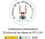 Logo de la conferencia. Ilustración niñas con coletas de ADN