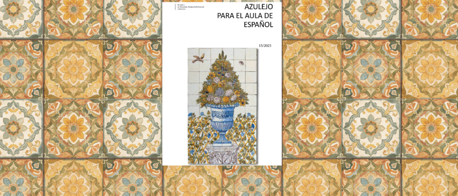 Imagen decorativa de azulejo y en el centro la portada de la revista Azulejo número 15 publicada en diciembre 2025