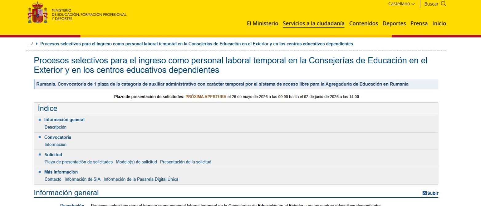 Convocatoria de plaza temporal de auxiliar administrativo