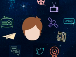 ilustración que muestra la cabeza de un joven rodeada de múltiple formas de alfabetización mediática