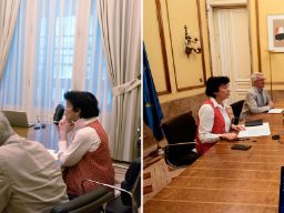 La ministra y el secretario de Estado durante la reunión.