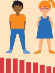 Ilustración de niños y niña sobre gráfico